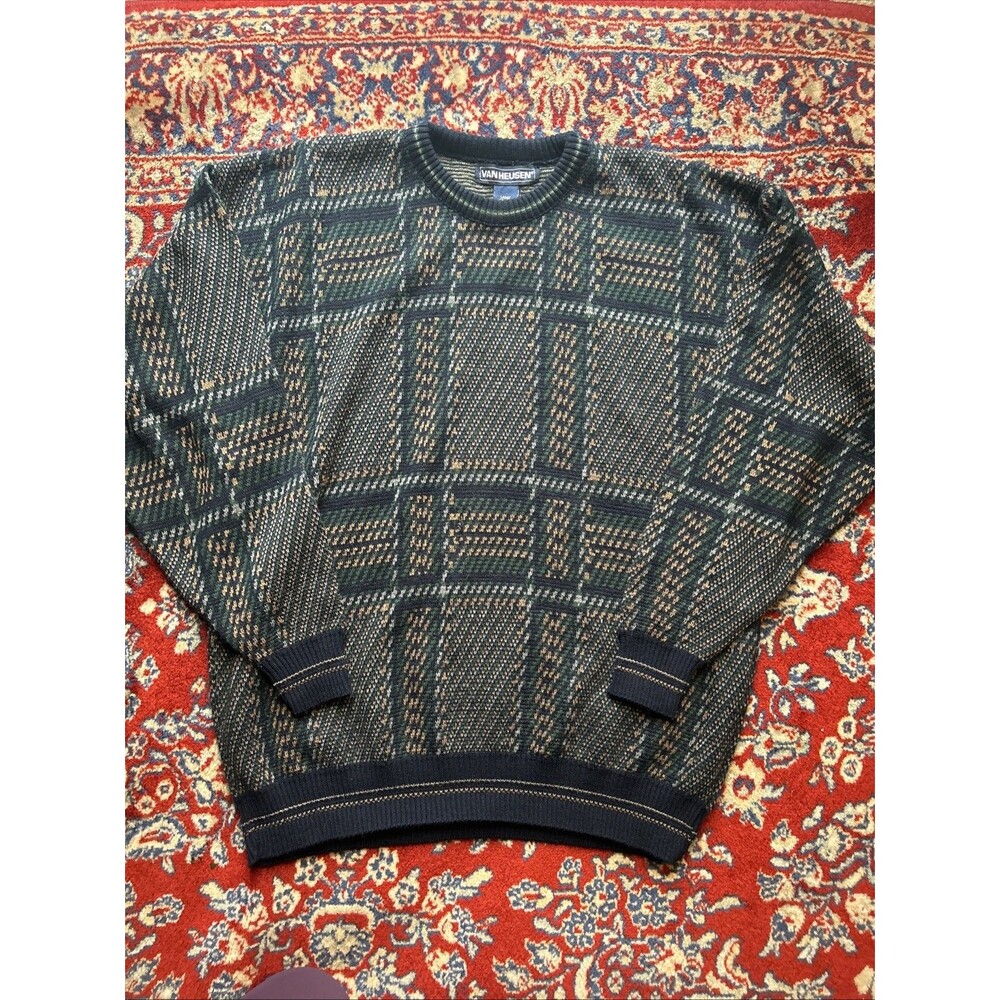 Van Heusen 100% Acrylic Pullover Men's Sweater 80s Geometric Pattern Size Large
